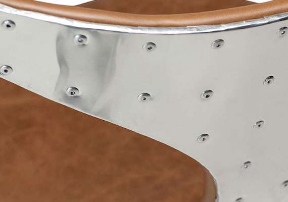 DOLPHIN CHAIR aluminum light brown leather w. chrome legs