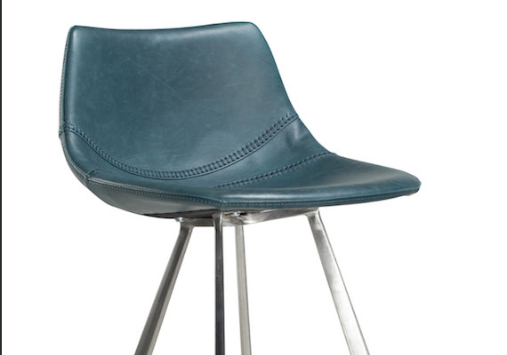 PITCH BARSTOOL petroleum blue art. leather w. brushed legs